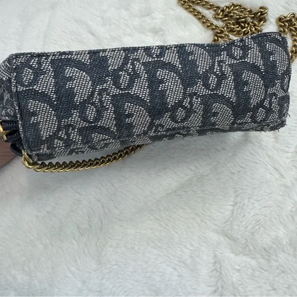 DIOR/Christian Dior CD Saddle Bag Navy Trotter Jacquard Pouch - Picture 7 of 11